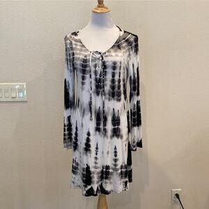 Viereck Tie Dye Long Sleeve Dress Black White Stretch Jersey Size Large